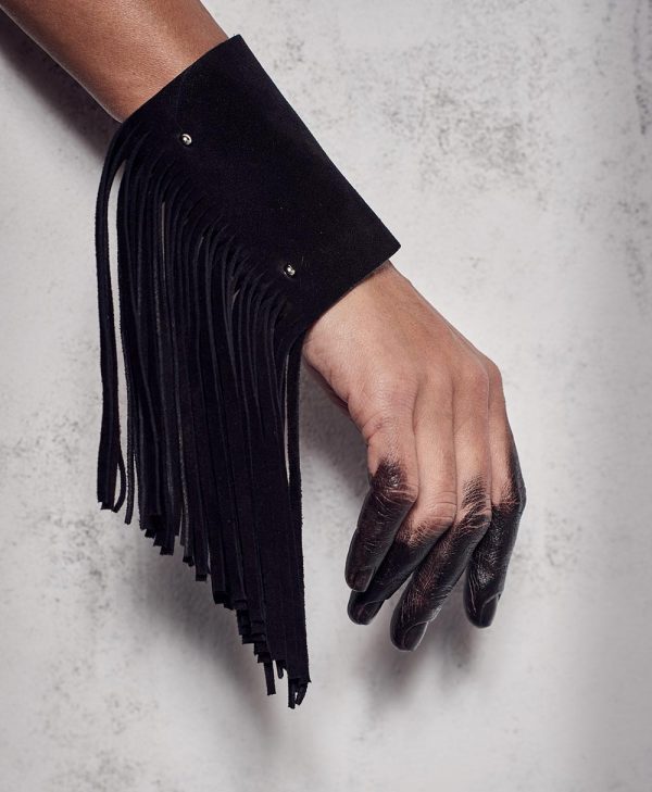 FRINGE BRACELET CUFF Black