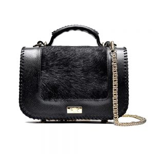 PLIK LOLA Black Saffiano Black Pony Hand Knitted