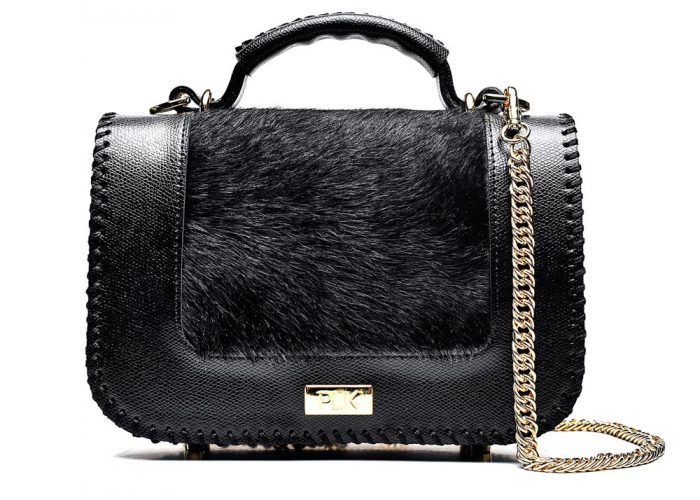 PLIK LOLA Black Saffiano Black Pony Hand Knitted