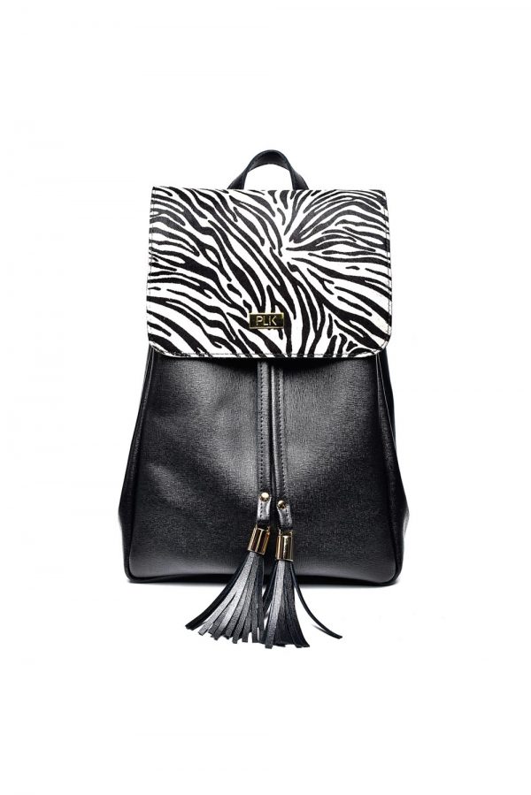 BACKPACK PLIK Black Saffiano Zebra Pony