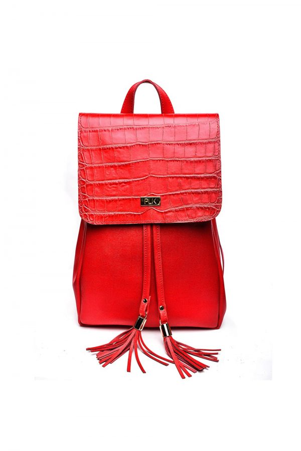 BACKPACK PLIK Red Saffiano Red Croc