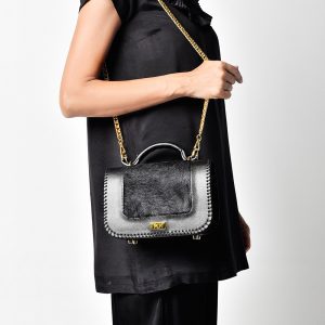 PLIK LOLA Black Saffiano Black Pony Hand Knitted