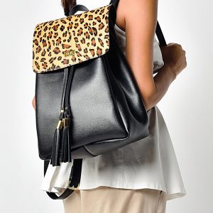 BACKPACK PLIK Black Saffiano Leo Pony