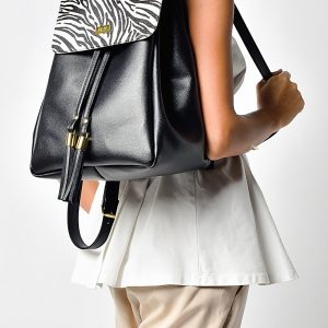 BACKPACK PLIK Black Saffiano Zebra Pony