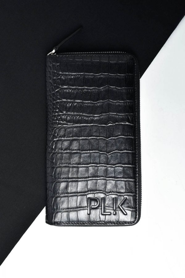 UNISEX WALLET PLIK Black Croc Print