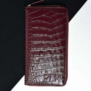 UNISEX WALLET PLIK Burgundy Croc Print