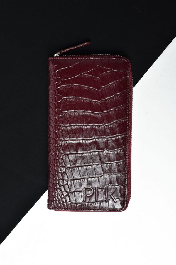 UNISEX WALLET PLIK Burgundy Croc Print